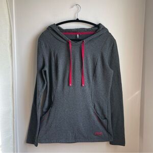 Grey Hoodie w/ Patterned Hood and Red Drawstrings-Roots-Size S